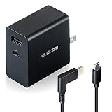 エレコム ノートPC用ACアダプター PD対応 52.5W Type-C1ポート USB-Aメス1ポート GaN(窒化ガリウム) C-角型コネクタケーブル付属 2m ブラック ACDC-PD09525BK