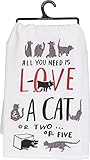 Primitives by Kathy Glitter Kitchen Towel - All You Need Is Love and a Cat or Two or Five