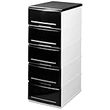 《2個セット》 木天板 収納チェスト リビングチェストW350-5 5段 幅36×奥行45×高さ93.5cm (BK) ブラック