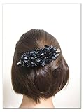 【プリザーブドフラワー／ヘアアクセサリーシリーズ／本当の紫陽花の髪飾り】まるで自分の一部のように。黒い紫陽花とスワロフスキーのシックでエレガントな髪飾り【 ラッピング付き】