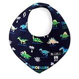 赤ちゃんにやさしい安心スタイ・ビブ・よだれかけ（三角・日本製）　コットン100％　吸水　吸湿　お出かけ　スタイ　三角タイプ　恐竜王者が大集合（ネイビー）　B0201700　日本製