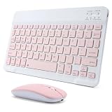Bluetooth Keyboard and Mouse Combo Ultra-Slim Compact Wireless Mouse Keyboard Set for Android Windows Tablet Cell Phone iPhone iPad Pro Air Mini, iPad OS/iOS 13 and Above (Pink)
