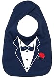 Dirty Fingers, A Tuxedo with Carnation in pocket, Boy Girl Unisex Feeding Bib, Navy by Dirty Fingers