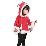 MyMei　可愛い　マント　赤　 ケープ　ポンチョコート　ボレロ　フード付き　子供　エルク　鹿　トナカイ　サンタ　クリスマス　女の子　子供服　キッズ　赤ちゃん　秋冬　厚手　変身変装　プレゼント (XL