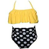 水着 女の子 上下セット 女児水着 フリル 花柄 可愛い 子供 水着 おしゃれ 可愛い 海辺 温泉 記念写真 (104, イエロー水玉)