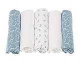 Motherhood 100 Percent Natural Cotton Burp Cloths (2 x flannel sheets + 3 x muslin squares, Blue cla