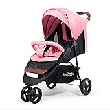 Feemom(フィーマム) 三輪ベビーカー アルミフレーム ベビーカー 高級感 ハイシート 快適乗り心地 コンパクト 1ヶ月~3歳頃対象 (ピンク)
