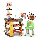 Pisipe 子供用 まねごと 豪華レジセット スプレー冷蔵庫 スキャンガン ショッピングカート バスケット ギフトセット (668-131+収納チェア)