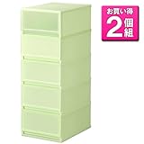 《2個セット》 収納ケース PLUST MILKY（プラスト ミルキー）MX3405 ５段 幅34×奥行45×高さ93.8cm (グリーン(GR))