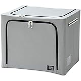 山善(YAMAZEN) 収納ボックス ライトグレー 高さ42cm 完成品 深型サイズ 取っ手付き 前面・上部開閉 メッシュ生地 MYTC-TSBF(LGY)