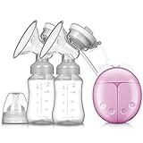 MUTANG 二重電動乳房ポンプ授乳プラグ付き授乳ポンプポータブルマッサージサクションミルクサバーグリーン、ピンク、ホワイト (色 : Pink)