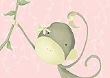 Oopsy daisy Dangling Monkey, Pink Stretched Canvas Wall Art by Meghann O'Hara, 14 by 10-Inch [並行輸入品]