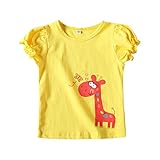 ベビー服 POTOJP 女の子 トップス キッズ 赤ちゃん Tシャツ 柔らかい 可愛いキリン柄プリント 18M-7T 半袖 丸首 女の子 上着 春夏秋 日常着 幼児園 満月プレゼント (3T/100,