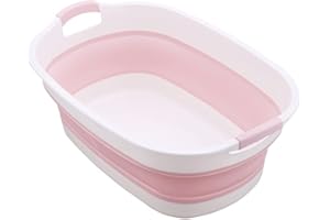 Jinmoioy たらい 折り畳み 大型 犬用バス タブ 猫犬 お風呂用 洗い桶 大容量 ソフトタブ 洗濯バケツ 水抜栓付 ベビーバス ペット用バス コンパクト 衣類・靴つけ洗い ソフトバケツ タブワイド キッチン アウトドア 持ち運び 多機能 (ピ