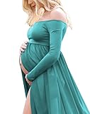 マタニティマキシシフォン写真撮影用ドレスオープンフロント分割妊娠長袖ガウン カラー: ブルー