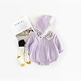 ベビー服 カバーオール 長袖 ロンパース 帽子付き 春夏秋服 コットン100% 男の子 女の子 (含まれていない：靴下 ) (M(73CM), 紫の)