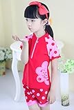 (チェリーレッド) CherryRed キッズ 男の子 女の子 水着 三点セット 水着上下＋帽子 スポーツ フィットネス水着 紫外線カット UVカット 日焼け対策 海水浴 プール おしゃれ 10T レ