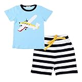DDSOL キッズ 子供服 ベビー 服 パジャマスーツ 綿 半袖Tシャツ 半ズボン上下セット チェック 飛行機