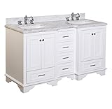 Kitchen Bath Collection KBC1260WTCARR Nantucket Double Sink Bathroom Vanity with Marble Countertop C