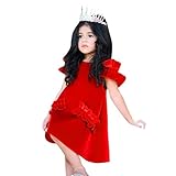幼児の赤ちゃんの女の子ソリッドフリル幸運な太陽スリーブドレスプリンセス服装ドレス (80, レッド)