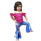 ベビー女の子トップスパンツセット、sacow 2pieces幼児ベビーキッズ用ガールズオフ肩トップスとデニム花柄パンツセット服装 80 ピンク