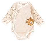 CHOUeTTe ベビー服 ロンパース 新生児～6ヶ月まで 前開き 半袖 綿100% 可愛い クマ柄 アニマル柄 出産祝い 誕生日プレゼントにもどうぞ (オレンジ66cm) オリジナルタオル付き