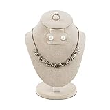 MOOCA リネンカバーウッドジュエリーディスプレイネックレスチェーンジュエリーバストディスプレイスタンド、ネックレスディスプレイネックレスマネキン、ネックレスバストジュエリースタンド、高さ8.75インチ、タンリネン。