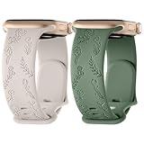YGTBSR コンパチブル Apple Watch バンド 2024最新デザインフラワー彫刻バンド アップルウォッチバンド Apple Watch ベルト シリコン製 スポーツバンド Apple Watch Series 9 8 Ultra 7 6 5 4 SE 3 2 1に対応 49mm 45mm 44mm 42mm 41mm 40mm 38mm (38mm/40mm/41mm, グリーン/スターライト)