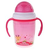 Fenteer 高品質　キッズ　赤ちゃん　安全材料　両ハンドル　水筒　ストロー　マグボトル　ストローボトル　230ml　健康　利便　4色選べる - ローズ