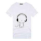 Plus Nao(プラスナオ) Ｔシャツ カットソー プルオーバー 半袖 ラウンドネック クルーネック おもしろイラスト シュールプリント カジュア XXL Hヘッドフォンホワイト