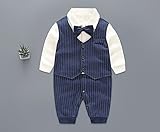 59cm ネイビー ベビー フォーマル 長袖 秋冬服 ロンパース 男の子 ストライプ (59)