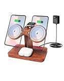 磁気式ワイヤレス充電ステーション 対応2台同時iPhone、3in1 Mag Safe充電スタンド for iPhone 17/16/15/14/13、AirPods & Apple Watch、木製Apple充電スタンド、男性・父・彼氏への贈り物