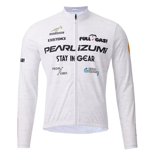 パールイズミ プリント ジャージ 3455-BL の鮮やかなデザインと高い視認性が特徴の長袖サイクルジャージ