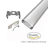 JIRVY 10 Pack 0.5m / 1.64ft U-Shape Aluminum Channel for Flex / Hard LED Strip Lights Installations 