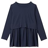 【マタニティ】【トップス】【授乳口付き】切替ギャザーチュニック (紺)