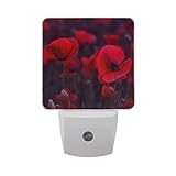 naanle Gladeの花レッドOpium Poppy Blossom onワイルドフィールドダークの自然Drug低キー自動センサーLED Dusk to Dawnナイトライトプラグinインドアfo