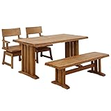 ダイニングテーブルセット 4人掛け 4点 ベンチ 和 和風 鋸目 浮造り 回転チェアー 無垢 (ナチュラル)