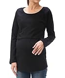 012022 マタニティ トップス カットソー 長袖 授乳口付き 綿95% ストレッチ素材 産前 産後 着たまま授乳 授乳服 妊婦服【ブラック/Lサイズ】