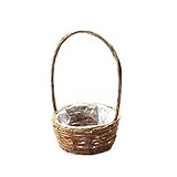 定番バスケット　ラタンカゴ　丸タイプ　手付き　鉢カバー　ナチュラル　3-3062　Rattan