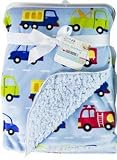 Baby Blanket Soft Colourful Mink Sherpa Lining Printed Design 0months+ 30? Wash - Blue Cars by First