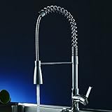 KES Brass Single Handle High Arc Spring Pull Down Kitchen Faucet with Swivel Spout Chrome, L6907 [並行