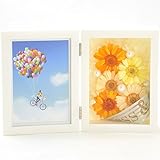 プリザーブドフラワー フォトフレーム 花花 （ ガーベラ ） 写真立て お祝い プチギフト プレゼント 【 オリジナル メッセージカード ラッピング 無料 】 (オレンジイエロー)