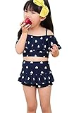 Ziweibaハート柄上着+スカートパンツ2点セットフリル水着 女の子 子供 キッズ スイムウェア ベビースイミング 分体式ビキニスカート (XL, A)
