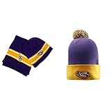 NCAA LSU Tigers EZ帽子スカーフコンボとポンポン付きニット帽2パックバンドル