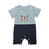 夏　ベビー服　半袖ロンパース　 女の子　 男の子　 肩ボタン 兵士柄　　薄手　コットン　　ブルー　3－6M