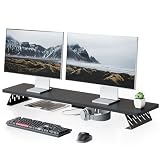 Fenge モニター台 卓上 モニタースタンド デスクシェルフ パソコン台 木製 スチール製 pc モニター台 机上台 卓上ラック 机上ラック デスク周り収納 (ブラック, 108cm)