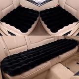 もこもこカーシートクッション 可愛い おしゃれ シートカバー 運転席 助手席 後部座席 軽自動車 ロング ファー 座布団 車用品 3枚セット (ブラック)