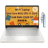 HP 14 薄型ポータブル学生ノートパソコン 2026 14インチHD、Intel N150、16GB RAM、256GBストレージ(128GB UFS + 128GB microSD)、1年間のOffice 365 1TBクラウド、Wi-Fi 6、HDMI、ドッキングステーション、ウェブカメラ、Windows 11、ゴールド。