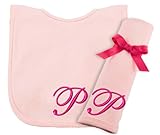 Princess Linens Embroidered Cotton Knit Bib and Burp Set - Pink, P by Princess Linens