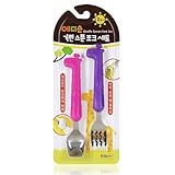 Edison Giraffe Spoon and Folk Set /NonToxic Silicon Easy to Grasp Green/blue (Pink/Purple) by Edison